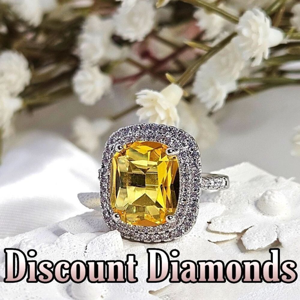 Yellow Sapphire & Clear White Sapphire Cocktail Ring on 925 Sterling Silver